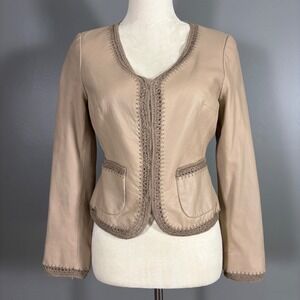 Nine West Vintage Leather Jacket Petite S Crochet Trim Soft Supple Western Luxe